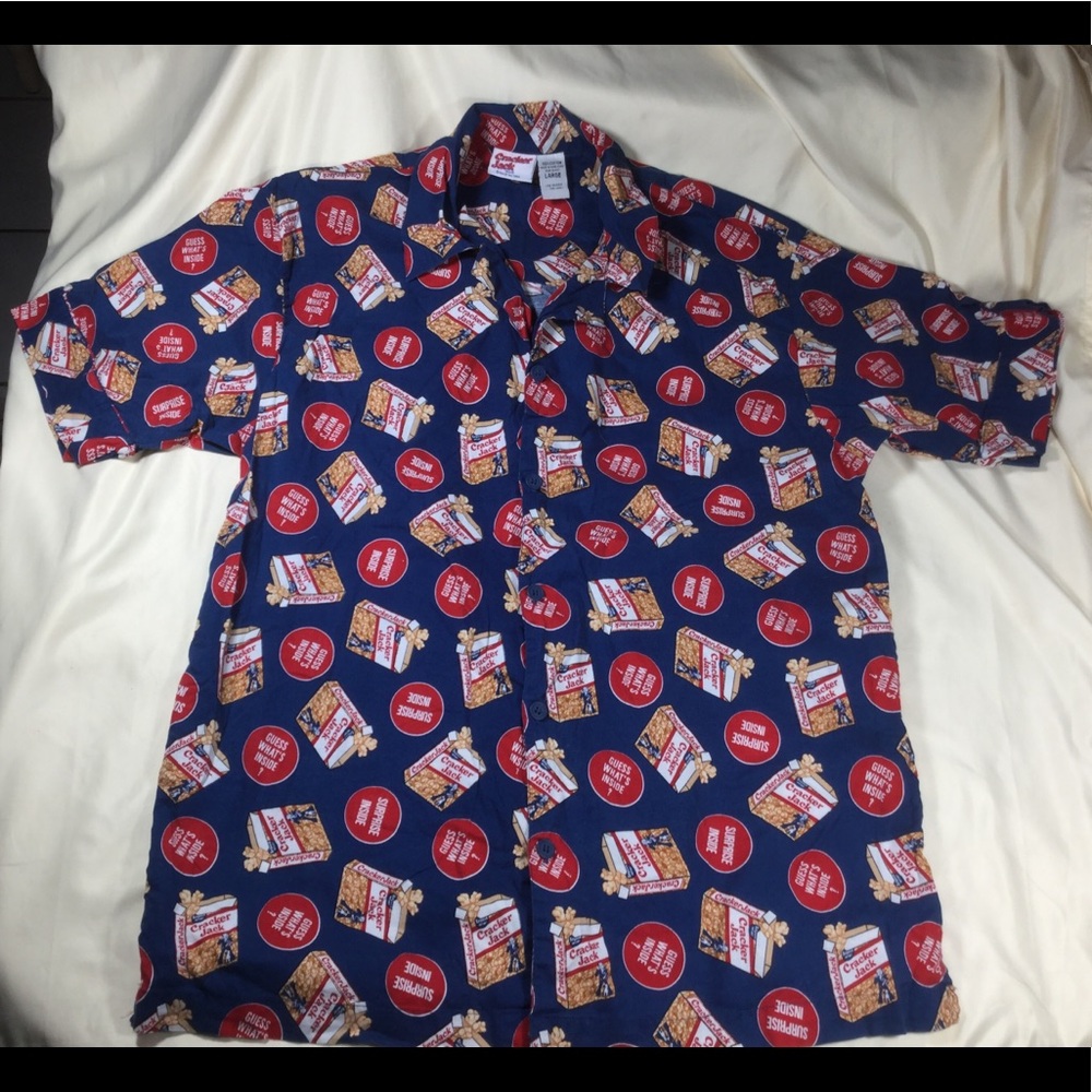 Vintage 2002 Cracker Jack Short Sleeve Button Down Shirt L